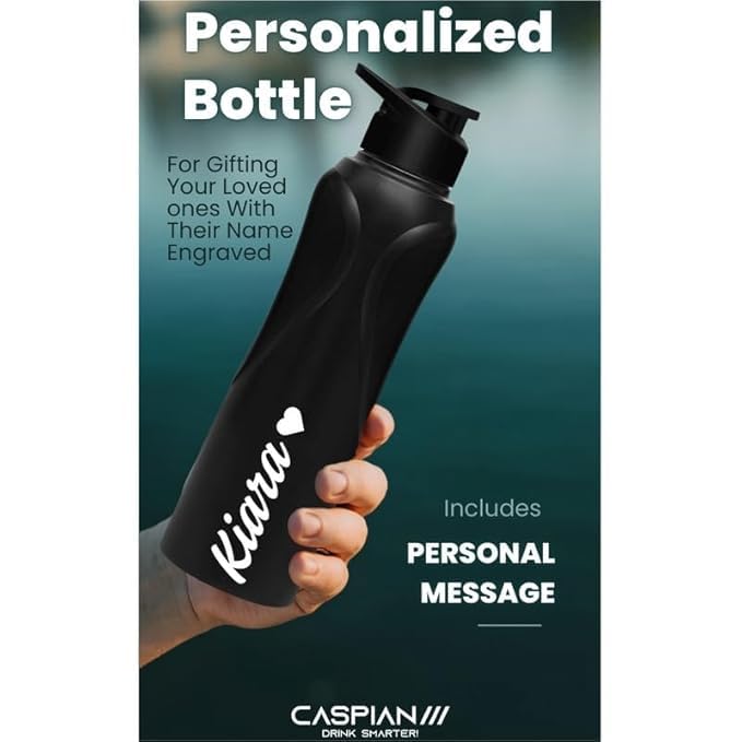 Image of CASPIAN / / / Rise Customised Stainless Steel Water Bottle 1L, Religious Symbol Print with Name - Spiritual Personalised Bottle for Temple, Office, Yoga & Corporate Gifting (Black)