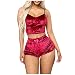 AFFGEQA Ensemble de pyjamas pour femme - En velours - Haut - Short - Épaules dénudées - Gilet sans manches - Uni - Haut court - Décontracté - Pantalon de sport - Rouge - 44