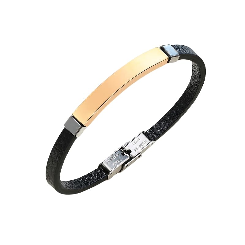 HUIANGLIYG Pulseras Hombre,Pulsera de Cuero Negro para Hombre, Hecha A Mano, Trenzada, Personalizada, Vintage, Regalo para Niño, Oro Rosa, 20,5 Cm