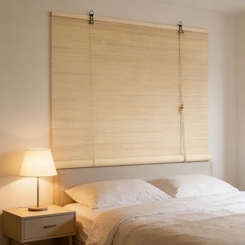 Estor de Bambú Enrollable 65 x 80 cm Protección Solar y Oscurecimiento, Resistente Al Agua Persiana Venecianas Puertas O Ventanas Personalizable, C