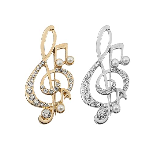 Image of Opexicos 2Pcs Elegant Women's Musical Notes Rhinestone Pearl Brooch Cute Brooch Charm Pins