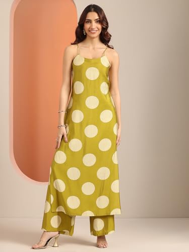 Image of Libas Gerua Printed Silk Blend Straight Kurta With Palazzos