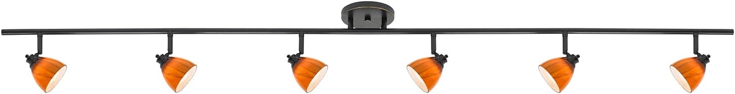 6-Light Fixed Track Lighting Kit Dark Bronze Finished Amber Cloud Glass Shades D168-66-DB-AMC