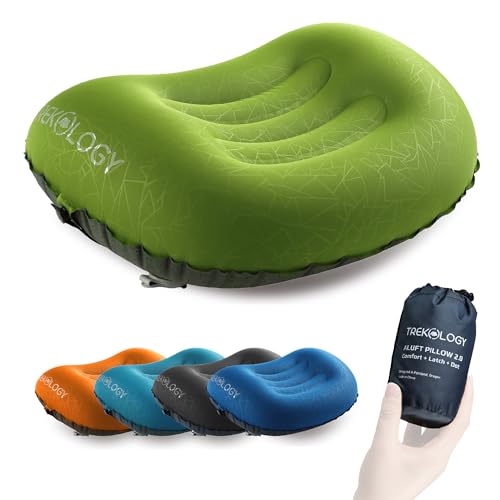 TREKOLOGY Aluft 2.0 Ultralight aufblasbares Reise Camping Kissen, komprimierbar, kompakt, aufblasbar, Komfortables, ergonomisches Kissen für Nacken & Lumbalstütze