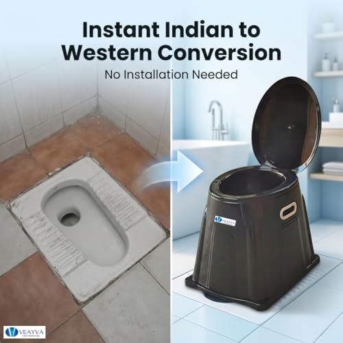 Image of Veayva Plastic Heavy Duty Portable Indian Toilet To Western Convertor | Toilet Stool | Black Colour Commode Chair