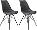 SAM 2er Set Schalenstuhl Lerche, Kunststoffschale in Grau, integriertes Kunstleder-Sitzkissen, Schwarze Metallfüße, Esszimmerstuhl im skandinavischen Stil