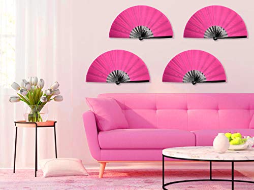 Omytea Large Rave Folding Hand Fan For Men/Women - Chinese Japanese Kung Fu Tai Chi Handheld Fan With Fabric Case - For Edm, Music Festival, Club, Event, Party, Dance, Performance, Decoration (Pink) #TOP7