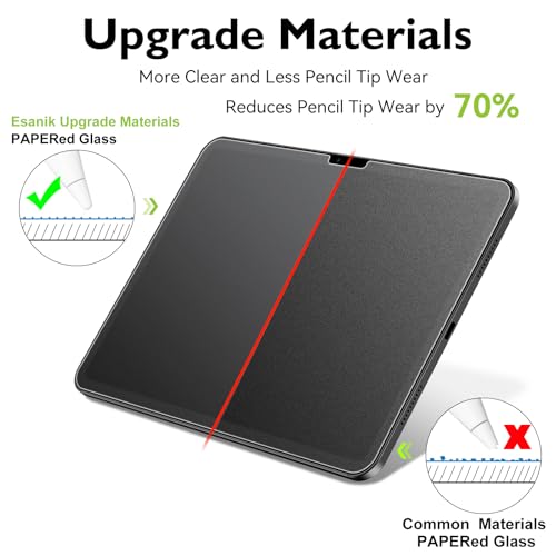 Esanik Feel Like Paper für Panzerglas für iPad Air 11 Zoll (M4, 2026/ M3, 2025/ M2, 2024), Schreiben Papier Folie & 9H Schutzglas, Papiereffekt inkl. 2 Spitzen für Apple Pencil (2+2 Stück)