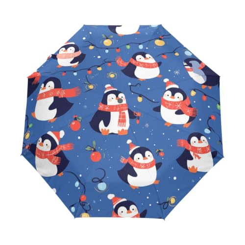 Parapluie pliable automatique robuste et coupe-vent aux motifs de pingouins