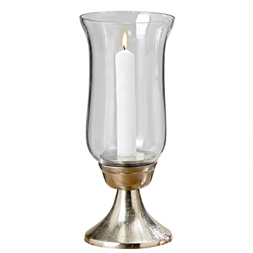 Whole House Worlds Grand Hotel Silver Hurricane Candle Stick Holder with Glass Sleeve