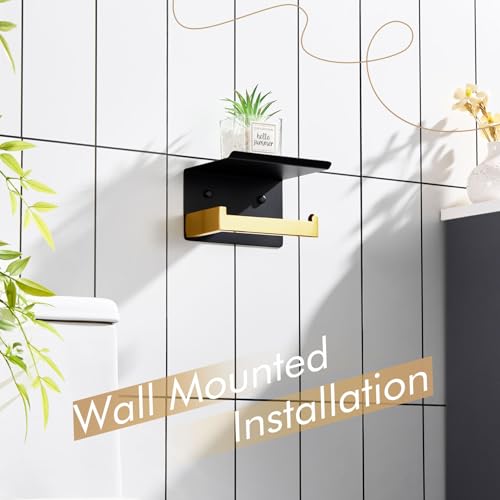 Image of KOKOSIRI Toilet Paper Holders with Shelf Bathroom Toilet Paper Roll Holder Wall Mounted T-304 Stainless Steel, Matte Black and Gold B2010GDK (Pack of 2)