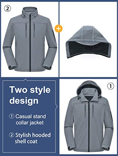 Creatmo Us Mens Outdoor Hooded Active Soft Shell Jacket Full Zip Hiking Ski Windproof Military Tactical Coats Light Grey L #TOP3