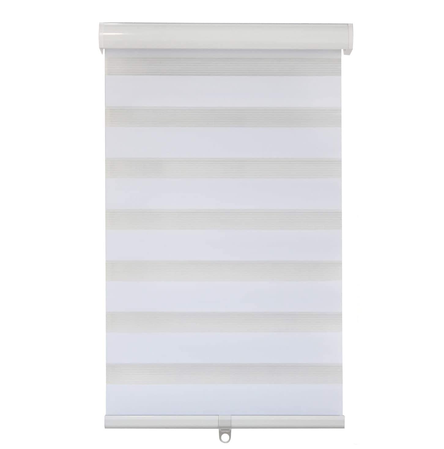 Photo 1 of HTTMT- Zebra Roller Blinds [(W) 69“ x (H) 72”] White, Cordless, Dual Layer Shades, Sheer or Privacy Light Control