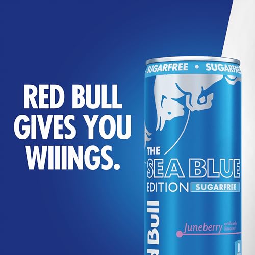 Image of Red Bull Sea Blue Edition Sugar Free Energy Drink, Juneberry, 8.4 fl. oz., Pack of 12 cans, with 80mg Caffeine, Taurine & B Vitamins