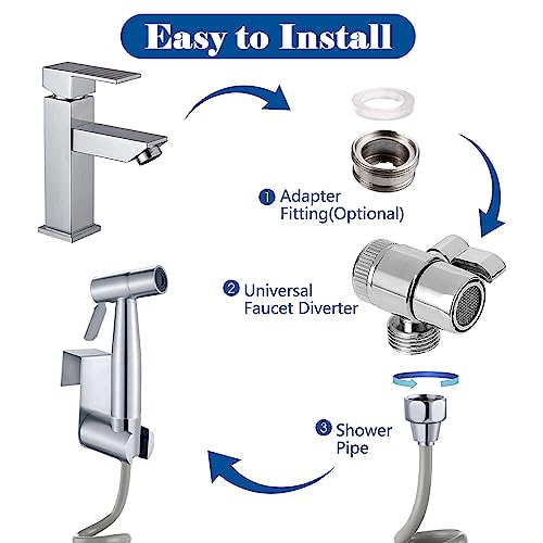 Bidet Edelstahl Handbrause Set - mit Wasserhahnspender, 59in Federschlauc und Hakentoilette - für WC, Persönliche Hygiene und Windelreinigung