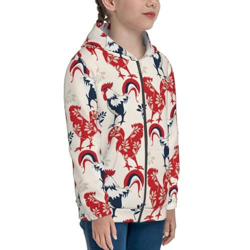 Roosters Kids Pullover Hoodies Boys Zip Up Sweatshirts Girls Athletic Clothes with Pocket4