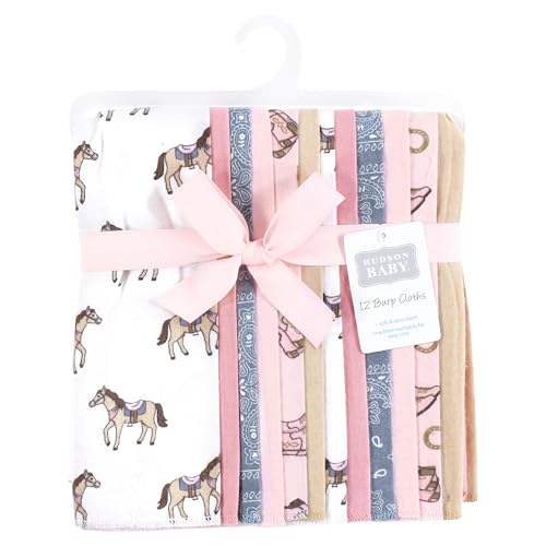 Image of Hudson Baby Unisex Baby Cotton Poly Flannel Burp Cloths Bundle, Cowgirl, One Size