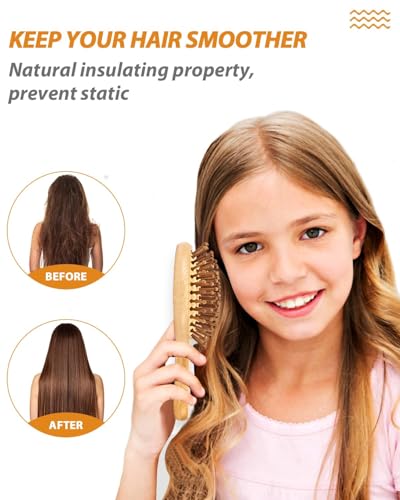 Image of Bamboo Hair Brush for Massaging Scalp, Hair Growth for Girls, Women, Natural Bamboo Bristles Detangling Wooden Paddle Hairbrush for Hair Care, Anti-Static (Bamboo Comb)