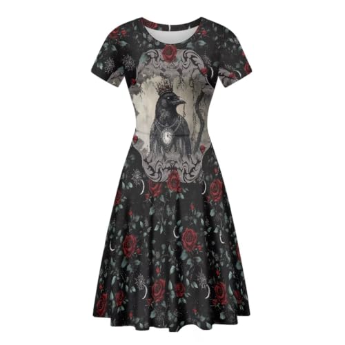Image of Irisjudy T Shirt Dress for Women Short Sleeve Girls Short Sleeve Dress Plus Size, O Neck Knee Length Midi Dress for Ladies