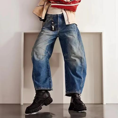 KT Women's Barrel Jeans Wide Leg Mid Rise Denim Ankle Pants Y2k Baggy Boyfriend Jeans with Pockets4