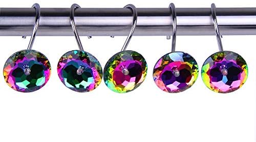 Adwaita Decorative Shower Curtain Hooks, Acrylic Crystal Rhinestones, Set of 12 (Colorized)