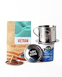 Nam Song Vietnamese Coffee Maker Set – 8oz Stainless Steel Phin Coffee Filter with 220g Ground Vietnam Roast & Vegan Coconut Condensed Milk – No Paper Filters Needed