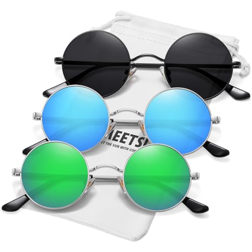 Image of MEETSUN Small Round Polarized Sunglasses for Men Women Metal Retro Hippie Circle Sun Glasses Driving Festival Cosplay UV400