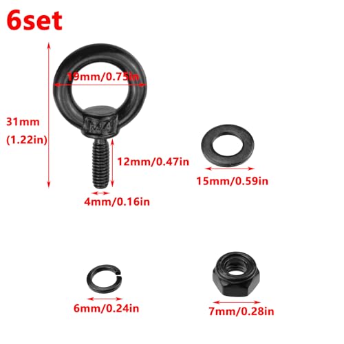 Image of Antrader Lifting Shoulder Eye Bolts,M4 Lifting Ring Threaded Eyebolts,Black | Stainless Steel Eye Bolt with Lock Nuts,Lock Washers,Flat Washers,6Sets
