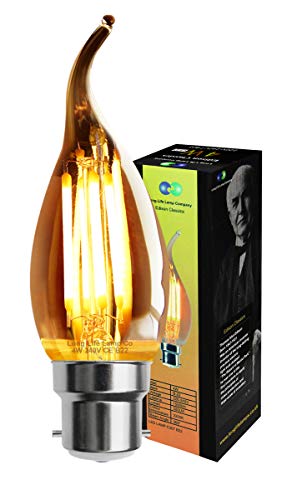 Long Life Lamp Company Retro Vintage LED 4w Candle Edison Style Filament Bulb Smoked Gold Glass B22 Bayonet Cap