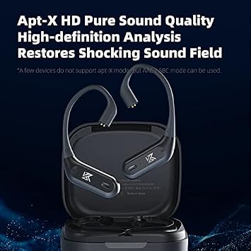 KZ AZ09 Pro IEM Headphone Bluetooth Adapter, Bluetooth Module Upgrade Ear Hook Replacement Cable for ZS10Pro ZSNPro ZAS Zax, 0.75/0.78mm 2Pin Connector (Black, with Mic)