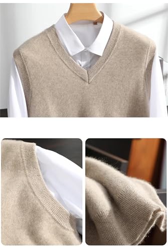 Mnjyihy Men's Cashmere Sweater Vest Solid V-Neck Sleeveless Warm Knitted Pullover Vest2