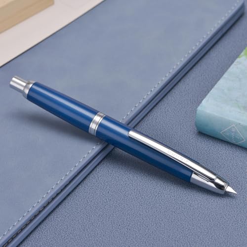Image of Jinhao 10 Press Fountain Pen with Box, Pearl Blue Retractable Fine Nib with Converter Set (Silver Clip)