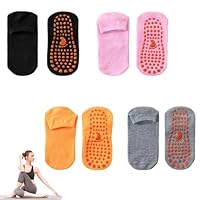 4 Paar Yoga Socken,Pilates Socken,Rutschfeste Socken,Noppensocken,Anti RutschSocken Polyester Baumwolle Mischung,Stoppersocken für EU 42-44,Damen und Herren,Pilates Zubehör für Yoga,Tanz,Trampolin