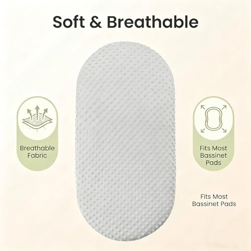 Image of Owlowla Bassinet Sheets Set Universal Fitted Baby Bassinet Pad Mattress | Soft Breathable Minky Cradle Sheets Fit for Hourglass Oval Rectangle Mattress for Baby Boys Girls