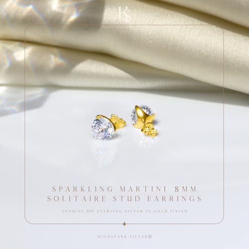 Image of HIGHSPARK 925 Silver inchSparkling Martini inch Solitaire Earrings | 92.5 Sterling Silver and Diamond like Brilliance Sparkling Zirconia | Lovely Gift