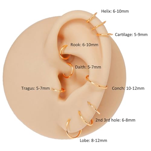 Small Gold Hoop Earrings, Lightweight 14K Gold Plated Huggie Hoop Earrings for Cartilage Helix Tragus, Hypoallergenic Earrings for Women Men, Tiny Thin Hoops Surgical Steel Endless Hoops Earrings 6-10 mm4