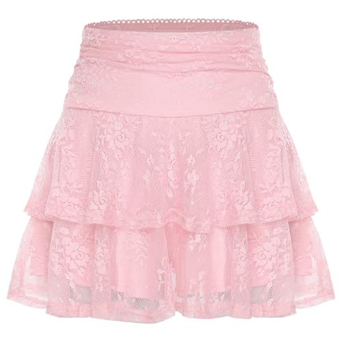 Women's Floral Lace Tiered Miniskirt Ruffled Layered Flowy Short Skirt for Holiday Beach Club Party3
