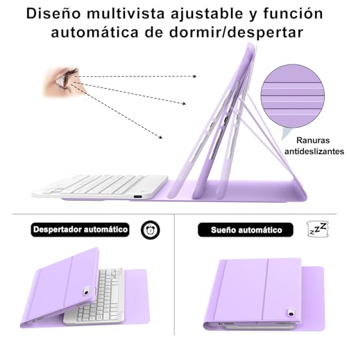 Teclado para iPad 10.2 bluetooth inalámbrico con funda protectora morada Ñ 5