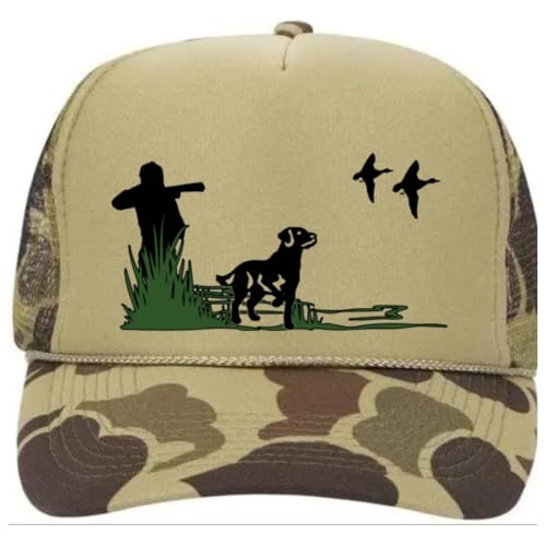 Dog & Hunter Duck Hunting Camouflage Camo Mesh Trucker Hat Cap (Tan Camo)