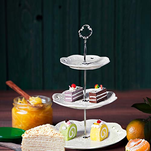 Bonnoces 3-Tier Porcelain Cupcake Stand Serving Tray - White Embossed Elegant Dessert Cake Stand - Pastry Serving Stand For Tea Party, Wedding And Birthday #TOP6