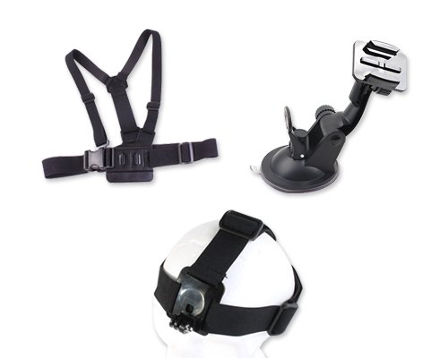 Bundle Set for GoPro Hero 1, Hero 2, Hero 3, Hero 3+, Hero 3 Plus, Hero 4 Camera - Black (Adjustable Chest Mount Harness/Head Strap / 360 Degrees Car Windshield Suction Cup Mount)