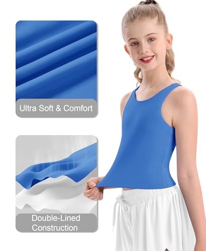 Image of DOCUMO Girls Tank Tops Double Lined Racerback Crop Tops for Kids Sleeveless Workout Tops for Dance, Yoga, Running, Sports