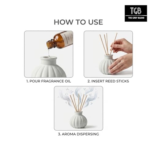 Image of Reed Diffuser Bottle with 5 Reed Sticks | Decorative Concrete Reed Diffuser Vase for Fragrance Oil | Bathroom, Living Room & Table Decor | Empty Reusable Diffuser Bottle (7.5cmx7.5cm)