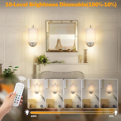 Image of MATAMEYE Battery Operated Wall Sconce Set of 2, Brushed Nickel Wall Light