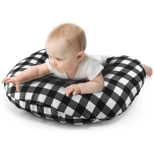 Image of The Peanutshell Black & White Buffalo Plaid Nursing Pillow for Breastfeeding | Pillow & Nursing Pillow Cover for Baby Boys or Girls