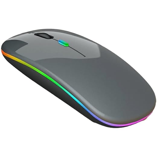 Mouse sem fio LED, mouse silencioso e fino recarregável 2,4 G portátil com receptor USB e tipo C, 3 DPI ajustáveis para notebook, PC, laptop, computador, MacBook (cinza)