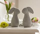 2er Set Dekofigur Hase aus Beton, grau, 15 cm hoch, Osterdeko, Osterhase, Hasenfigur
