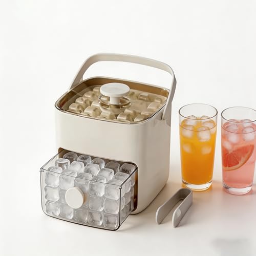 48 Ice Cube Maker with Easy Press Lid, Double Layer Tray & Bin | Includes Insulated Carry Bag & Ice Tongs,for DIY Whiskey Cocktail Coffee Beverages,Convenient and Easy to Use