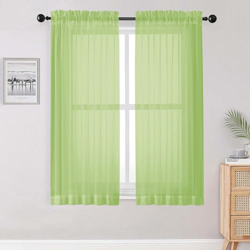 Image of OWENIE Sheer Lime Curtains for Bedroom Living Room 63 Inch Length 2 Panels Set, Modern Soft Solid Light Filtering Sheer Curtains for Dining Room, Rod Pocket Window Treatments, Lime, 42 inch Wx63 L
