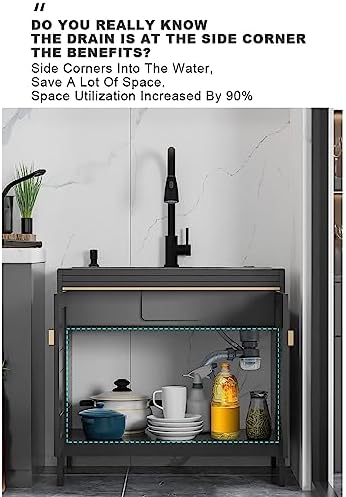 Stainless Steel Outdoor Utility Sink with Hot & Cold Water Tap – Freestanding Kitchen Sink & Cabinet Combo for Garage, Restaurant, Laundry Room – 60x45x80cm